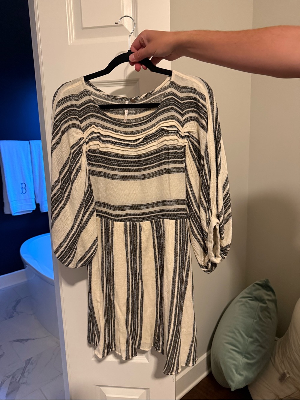 Free People Striped Mini Dress in Cream and Black